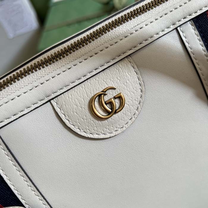 Gucci Unisex GG Bauletto Medium Top Handle Bag White Leather Double G