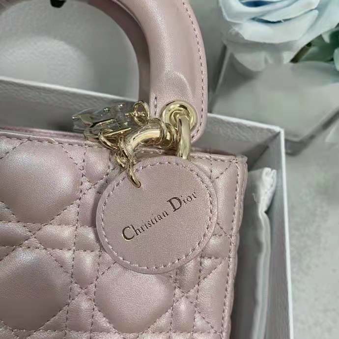 Dior Women CD Mini Lady Dior Bag Lotus Pearlescent Cannage Lambskin