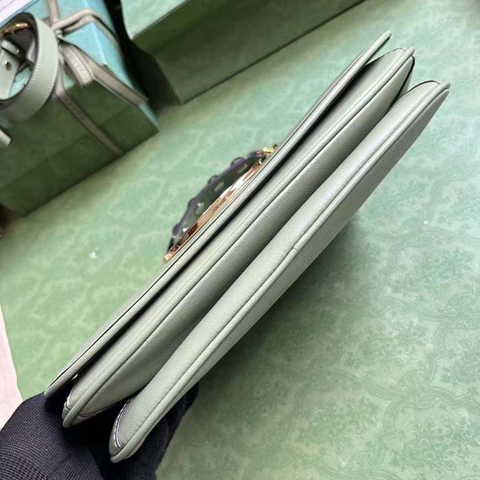 Gucci Women Blondie Top Handle Bag Light Green Leather Round Interlocking G