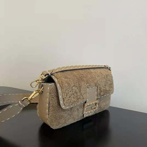 Fendi Women Baguette Beige Sheepskin Bag