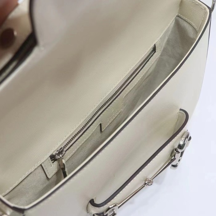 Gucci Women GG Gucci Horsebit 1955 Small Shoulder Bag White Leather Flap Closure