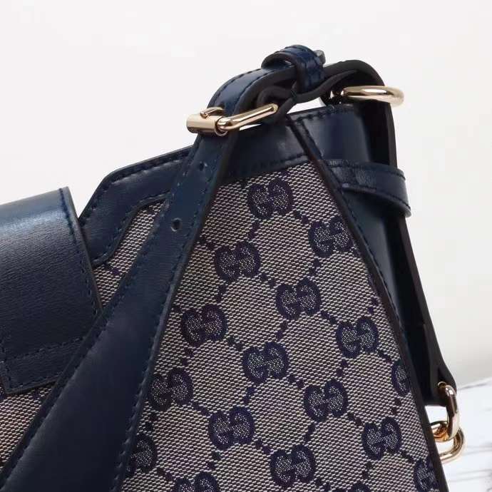 Gucci Women GG Original GG Medium Bucket Bag Beige Blue Canvas