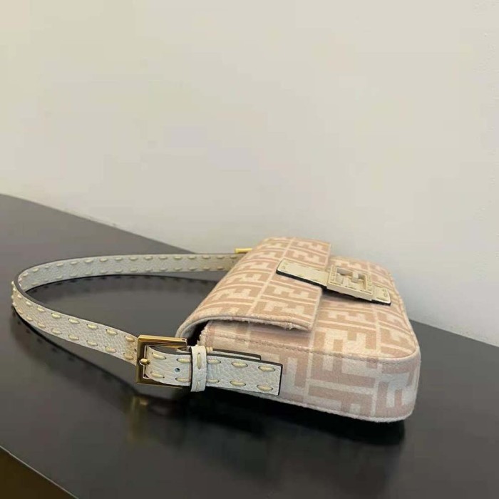 Fendi Women Medium Baguette 1997 Beige FF Wool Bag