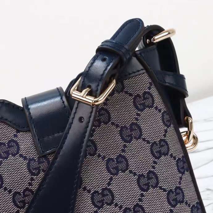 Gucci Unisex Original GG Small Bucket Shoulder Bag Beige Blue Canvas