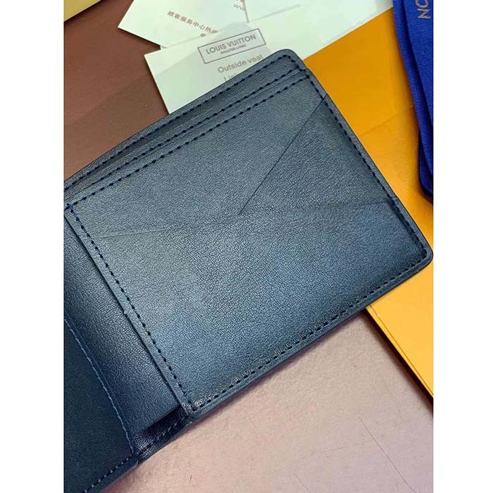 Louis Vuitton LV Unisex Multiple Wallet Blue White Monogram Shadow Calfskin Leather M83379