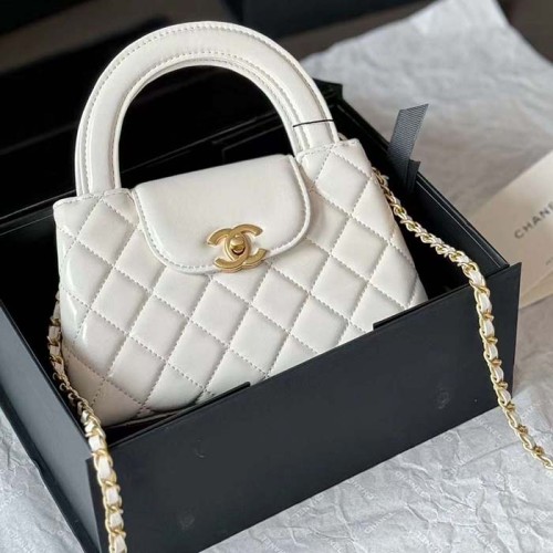 Chanel Women CC Mini Shopping Bag Shiny Crumpled Calfskin White