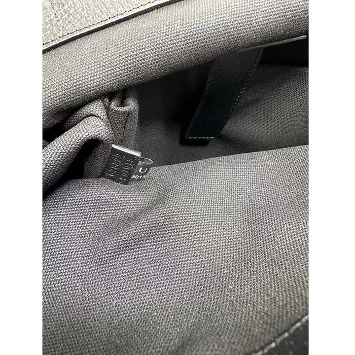 Gucci Unisex Jumbo GG Backpack Black Canvas Leather Cotton Linen