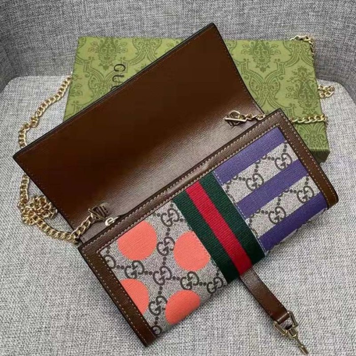 Gucci Women GG Jackie 1961 Chain Wallet Beige Ebony GG Supreme Canvas