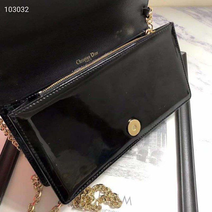 Dior Women Lady Dior Pouch Black Patent Cannage Calfskin 'D.I.O.R.'