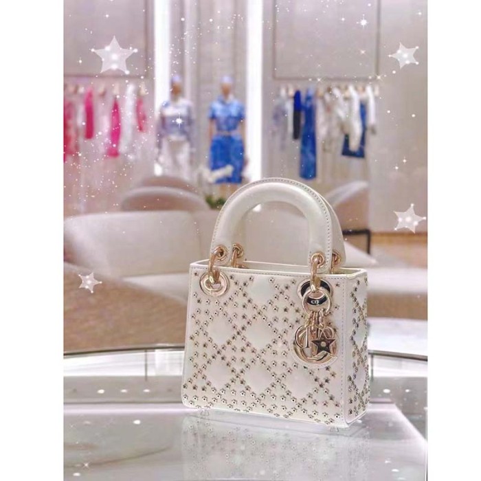 Dior Women Small Lady Dior My ABCDior Bag Latte Lucky Star Cannage Lambskin