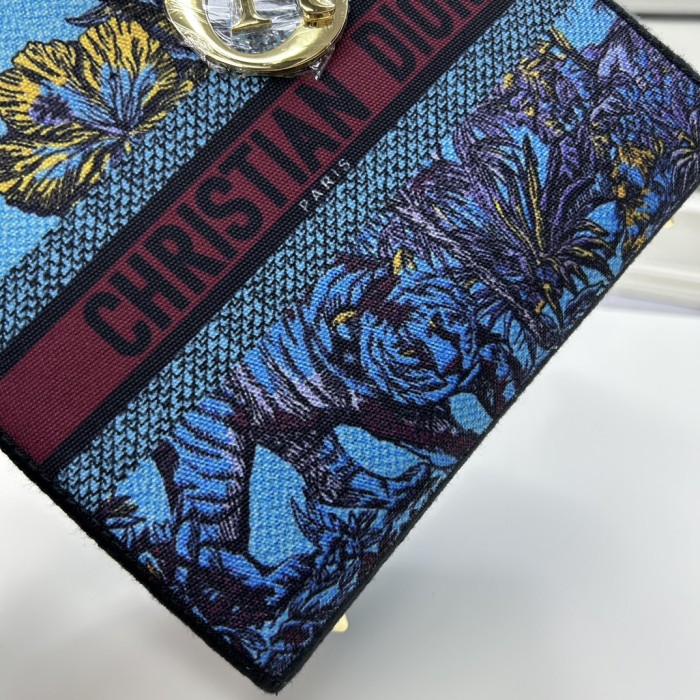 Dior Women CD Medium Lady D-Lite Bag Celestial Blue Multicolor Toile De Jouy Voyage Embroidery