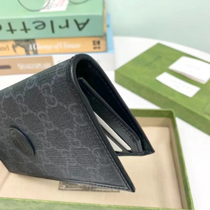Gucci Unisex GG Long Wallet Interlocking G Black GG Supreme Canvas
