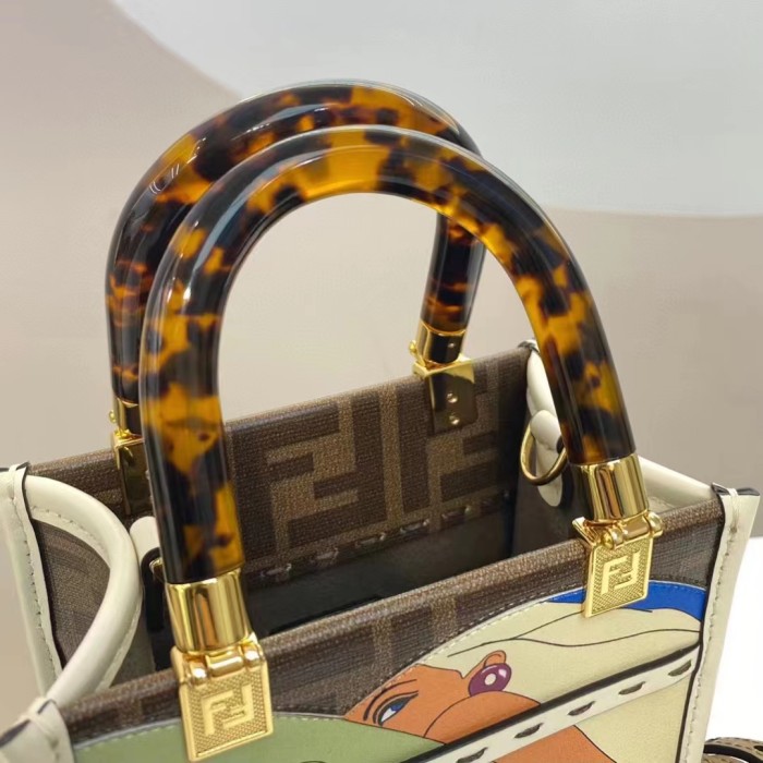 Fendi Women Mini Sunshine Shopper FF Printed Fabric Mini Bag