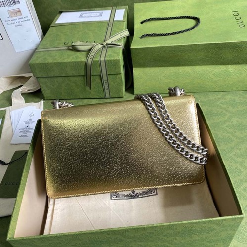 Gucci Women Dionysus Small Shoulder Bag Gold Lamé Leather Tiger Head