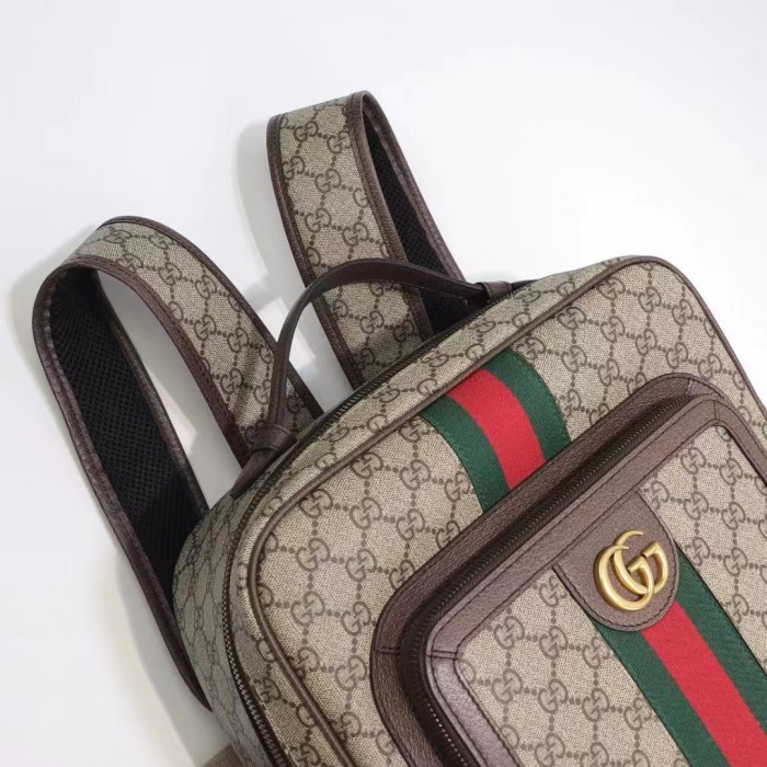 Gucci Unisex Ophidia GG Medium Backpack Beige Ebony GG Supreme Canvas Double G