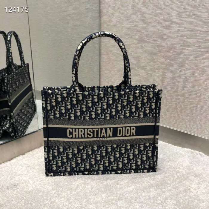 Dior Women Small Dior Book Tote Blue Dior Oblique Embroidery