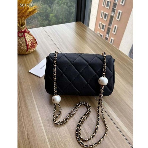 Chanel Women CC Small Flap Bag Lambskin Imitation Pearls Black
