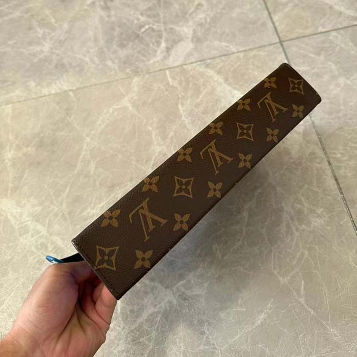 Louis Vuitton LV Unisex Pochette Voyage MM Blue Monogram Macassar Coated Canvas Cowhide-Leather