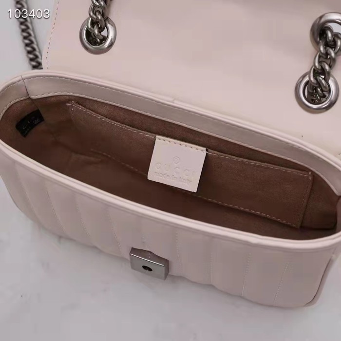 Gucci Women GG Marmont Mini Shoulder Bag White Double G Matelassé Leather