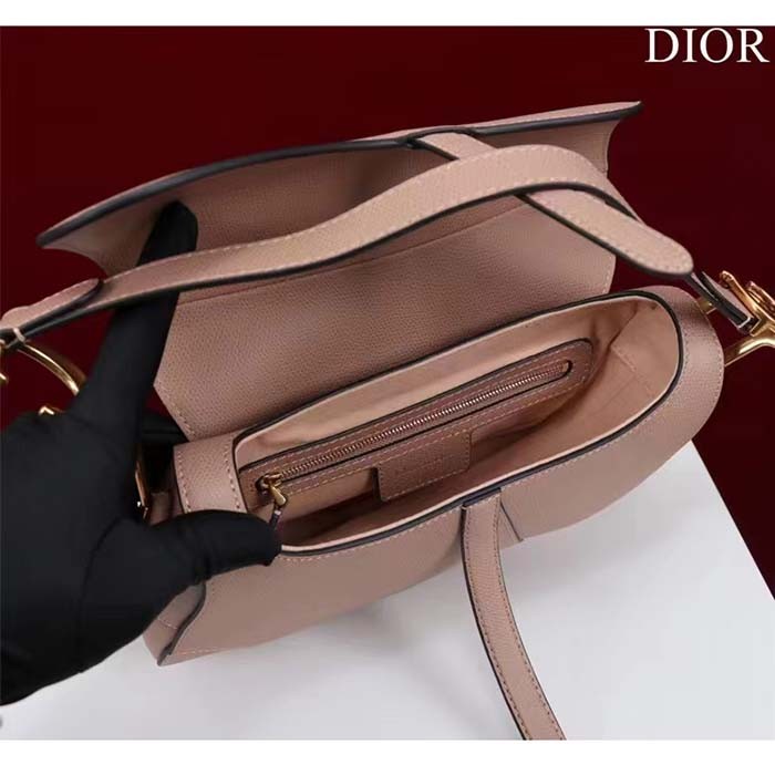 Dior Women CD Saddle Bag Strap Sand Pink Grained Calfskin