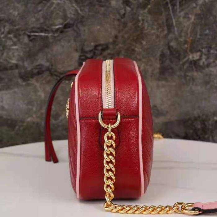 Gucci GG Women GG Marmont Small Shoulder Bag Dark Red Diagonal Matelassé Leather