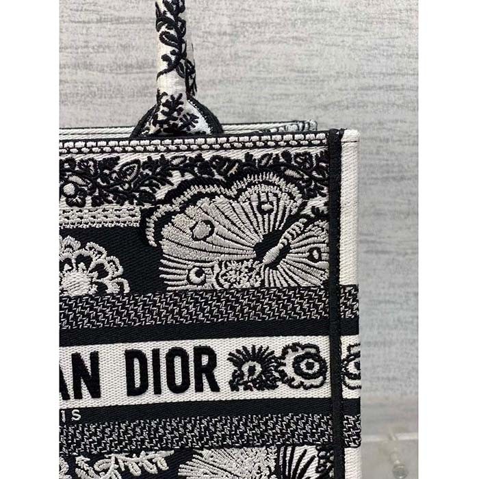 Dior Women CD Medium Dior Book Tote Black White Butterfly Bandana Embroidery