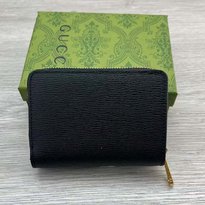 Gucci Unisex GG Mini Wallet Gucci Script Black Leather Taffeta Lining