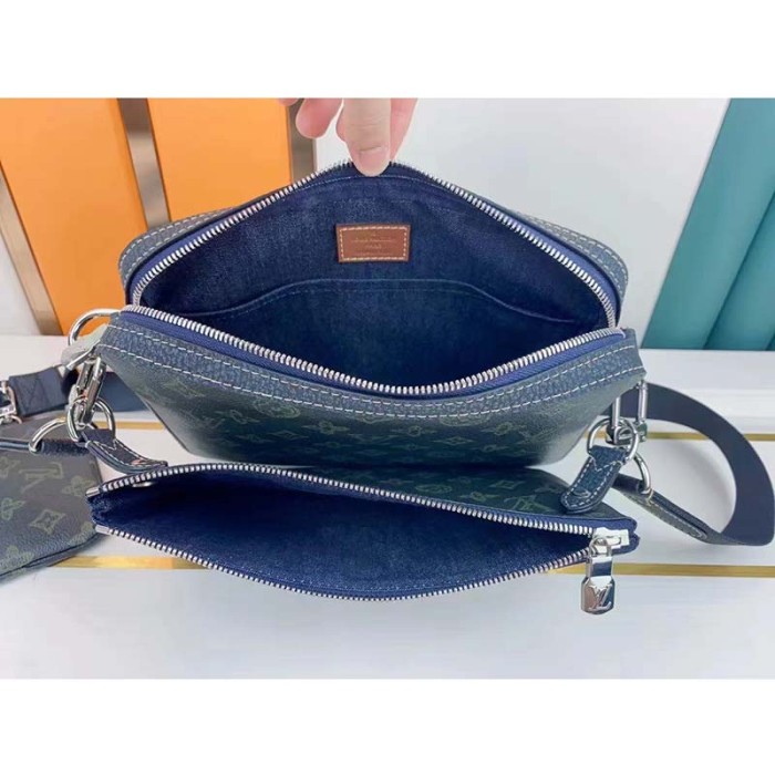 Louis Vuitton LV Unisex Trio Messenger Bag Dark Green Monogram Coated Canvas Cowhide