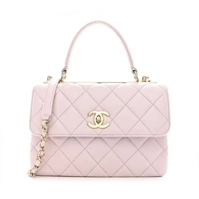 Chanel Women Mini Flap Bag with Top Handle Lambskin-Light Pink