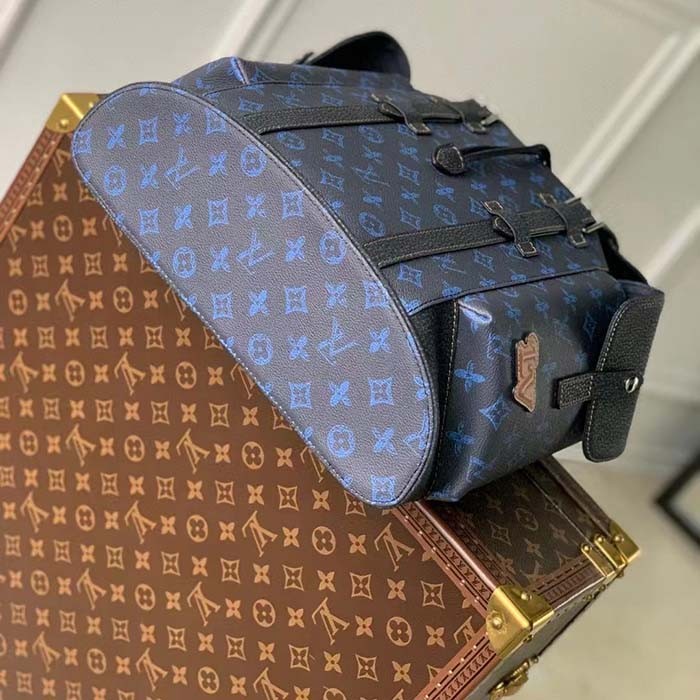 Louis Vuitton LV Unisex Christopher MM Backpack Blue Monogram Coated Canvas