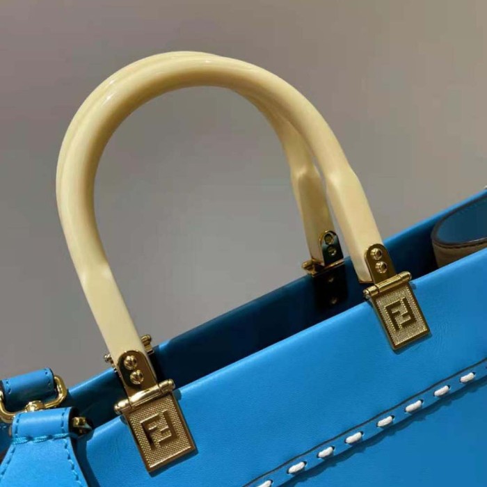 Fendi Women Sunshine Medium Leather Shopper-Blue