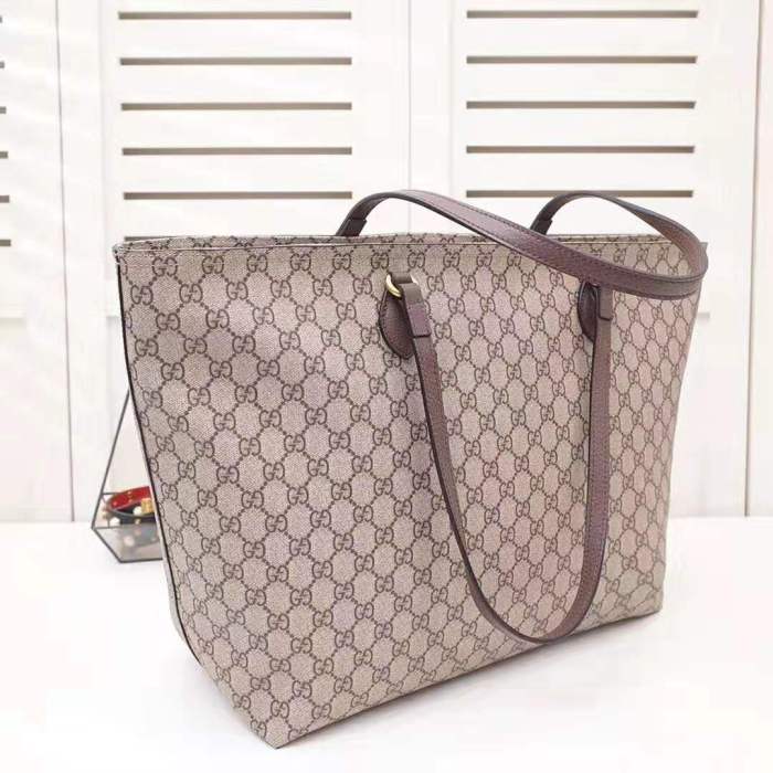 Gucci GG Women Ophidia GG Medium Tote in Beige/Ebony Soft GG Supreme