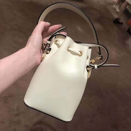 Fendi Women Mon Tresor Bucket Bag White Leather Mini-Bag