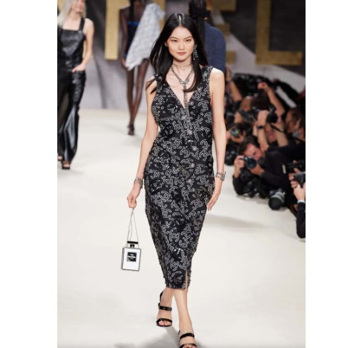 Chanel CC Women Evening Bag Lambskin Plexi Gold-Tone Metal Black White