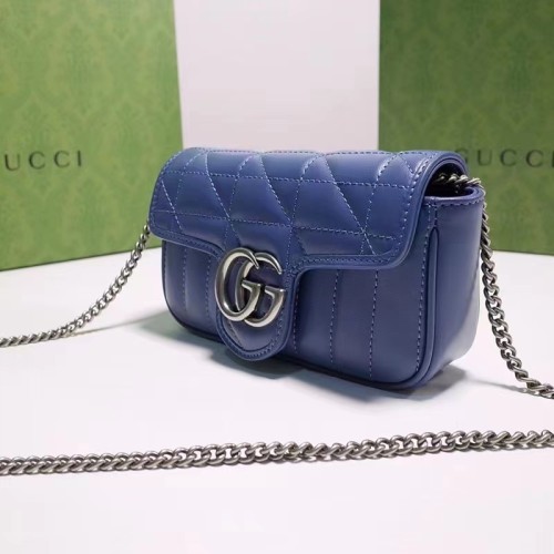 Gucci Women GG Marmont Matelassé Mini Bag Blue Matelassé Leather Double G