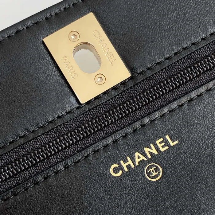 Chanel Women Wallet on Chain Lambskin Strass Gold Tone Metal-Black