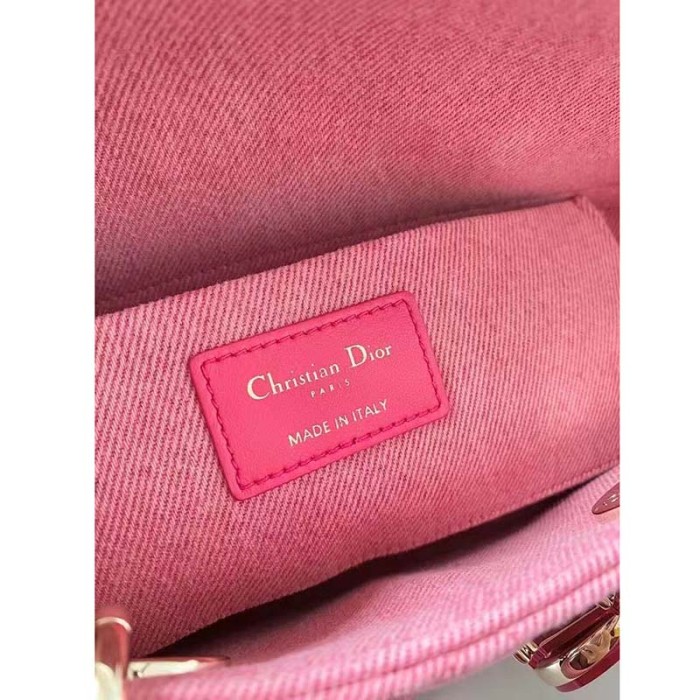 Dior Women Lady D-Joy Bag Bright Pink Cannage Denim