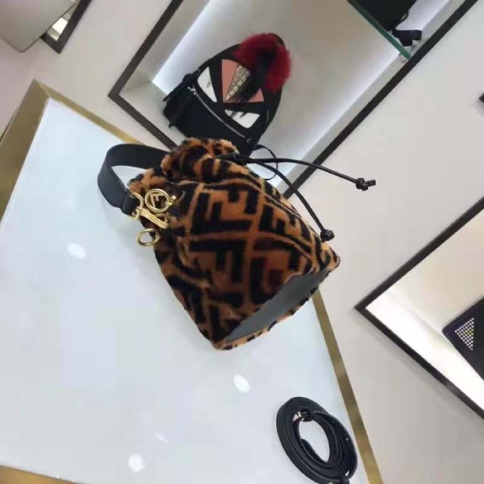 Fendi Women Mon Tresor Mini-Bag in Brown Sheepskin