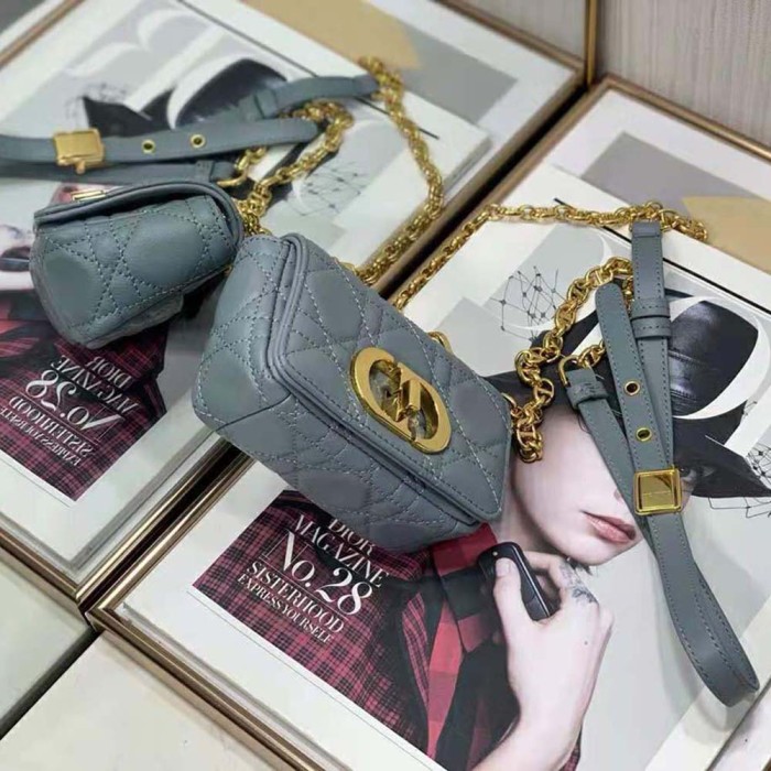 Dior Women Micro Dior Caro Bag Cloud Blue Supple Cannage Calfskin