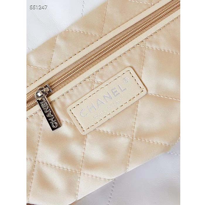 Chanel Women CC Chanel 22 Small Handbag Shiny Calfskin Rainbow Metal White