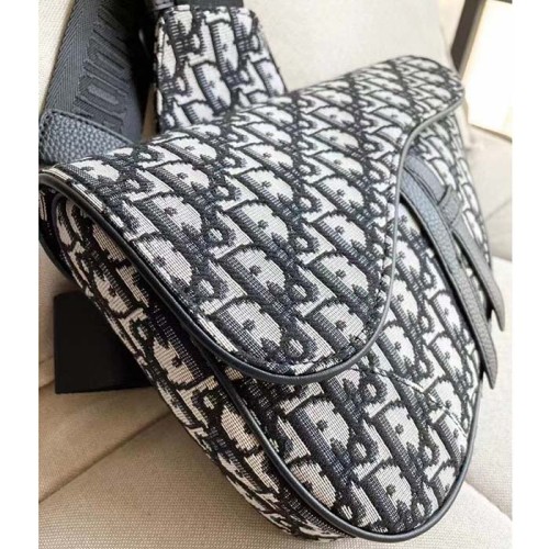 Dior Unisex CD Saddle Bag Beige Black Dior Oblique Jacquard