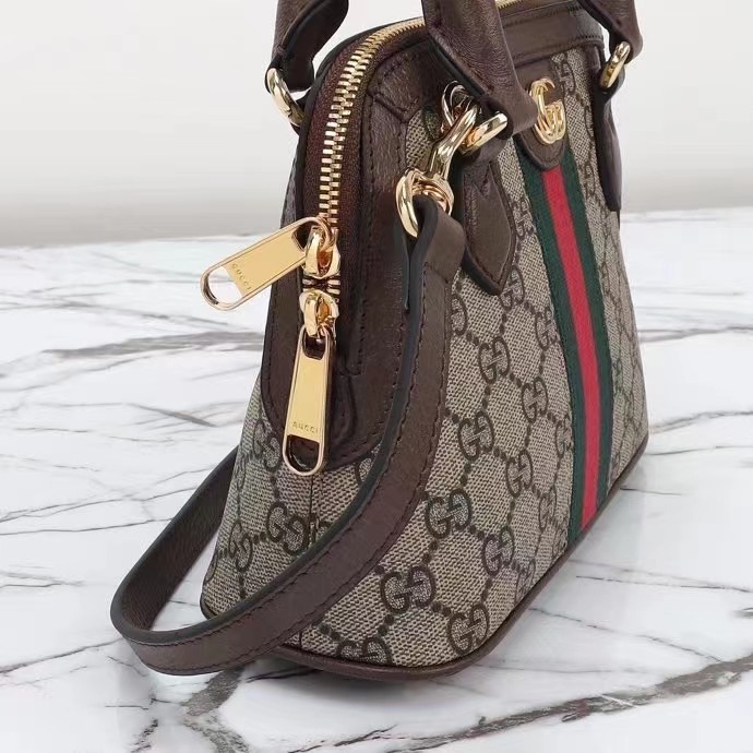 Gucci GG Women Ophidia GG Mini Top Handle Bag Beige Ebony GG Supreme Canvas Double G