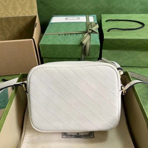 Gucci Women GG Blondie Small Shoulder Bag White Leather Round Interlocking G