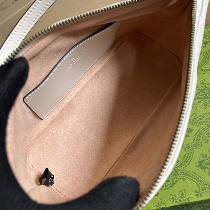 Gucci Women GG Marmont Shoulder Bag White Matelassé Chevron Leather Double G