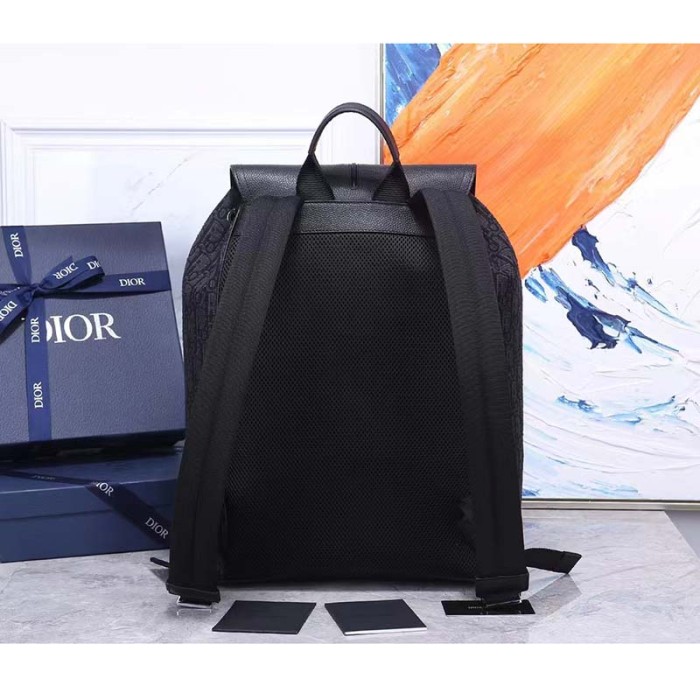 Dior Unisex CD Motion Backpack Black Oblique Jacquard Black Grained Calfskin