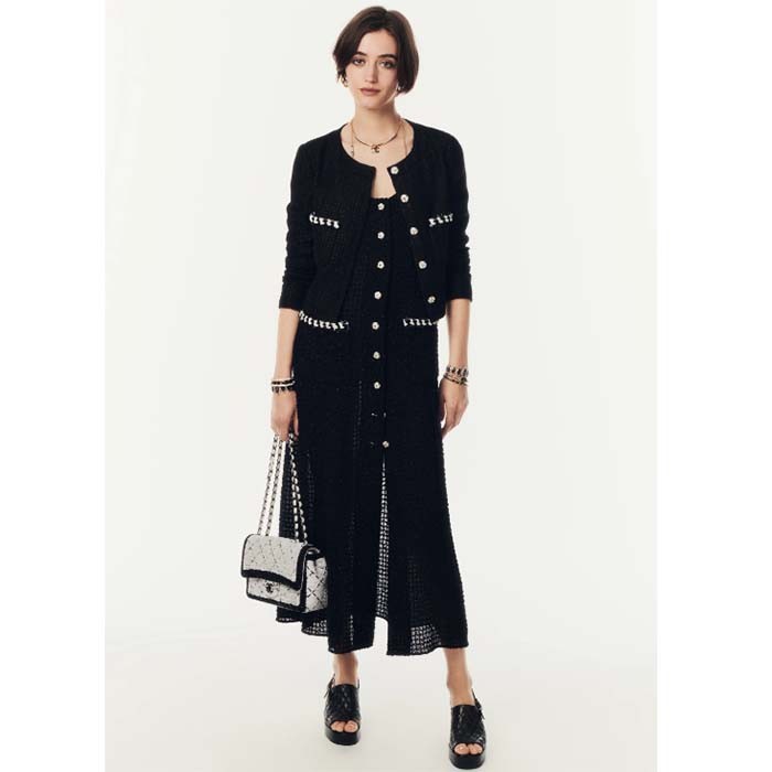 Chanel Women CC Small Flap Bag Sequins Black Metal White Black