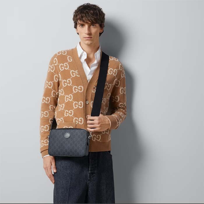 Gucci GG Unisex Ophidia GG Crossbody Bag Interlocking G Black GG Supreme Canvas Zip Closure