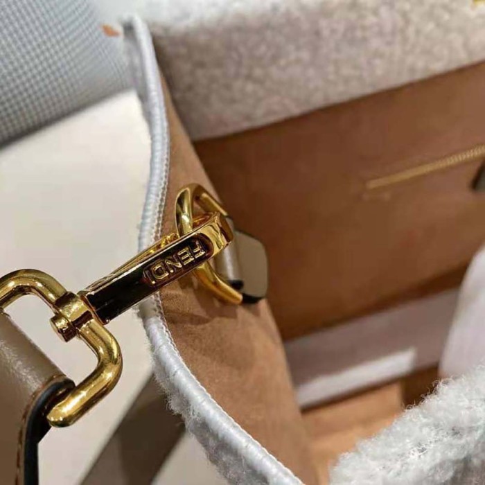 Fendi Women Sunshine Medium White Sheepskin Shopper