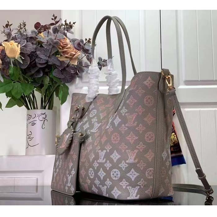 Louis Vuitton LV Unisex Blossom MM Tote Bag Gray Mahina Perforated Calfskin Leather