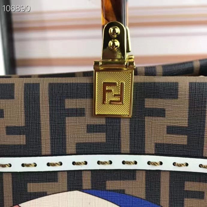 Fendi FF Women Sunshine Medium FF Glazed Fabric Shopper Inlay